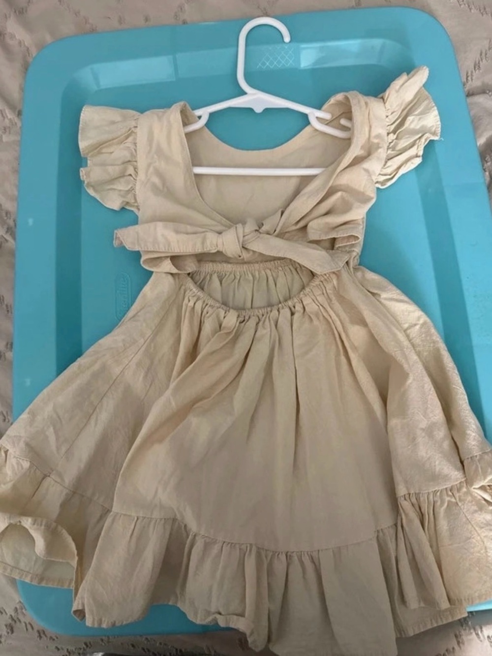 Girls' Cream Ruffle-Sleeve Dress - Picture 2 of 2